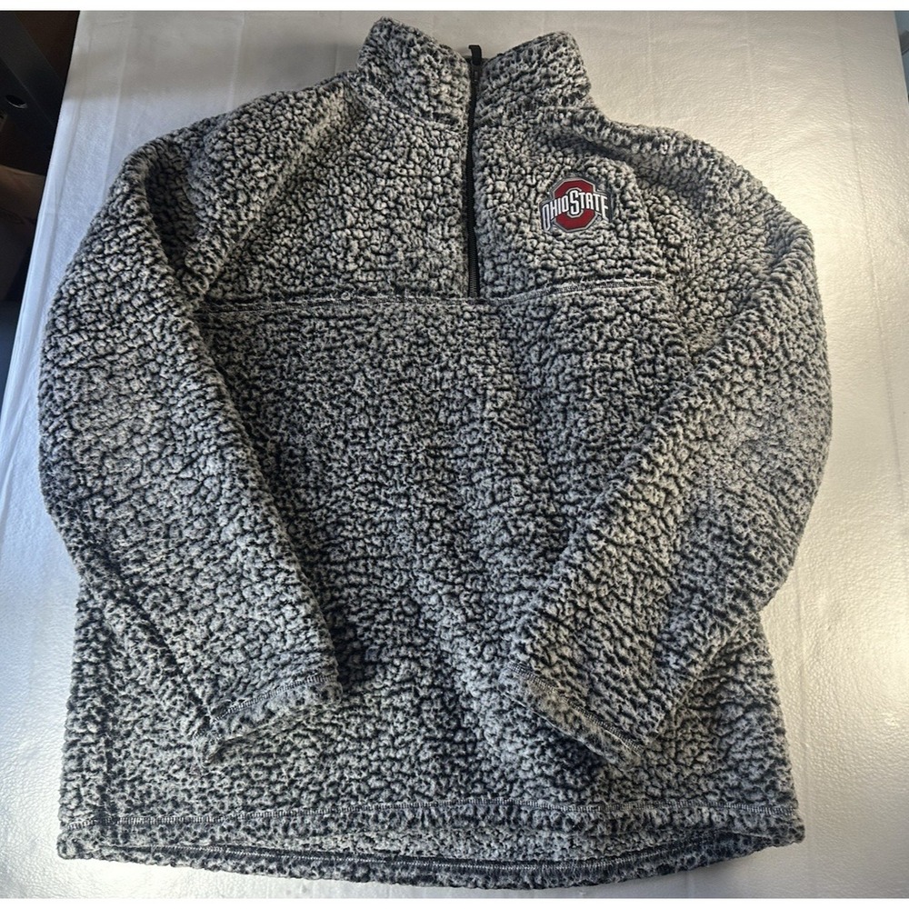 Ohio State Buckeyes Sherpa Fleece Quarter Zip Pullover Gray Adult XL NCAA Jacket